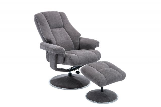 Denver Swivel Recliner & Footstool - Ash/Chrome Trim