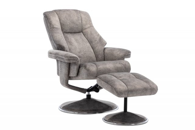 Denver Swivel Recliner & Footstool - Elephant/Chrome Trim