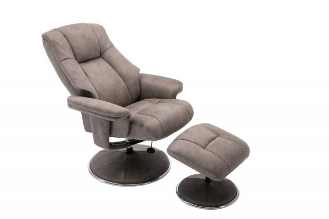 Denver Swivel Recliner & Footstool - Rhino/Chrome Trim