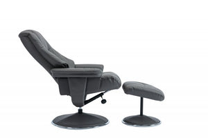 Denver Swivel Recliner & Footstool - Granite/Chrome Trim