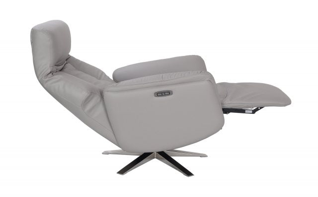 Houston Swivel Recliner & Integrated Footstool - Platinum/Chrome