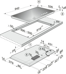 Miele KM3054-1 95cm Gas on Glass Hob