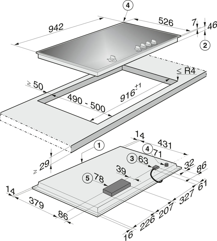 Miele KM3054-1 95cm Gas on Glass Hob