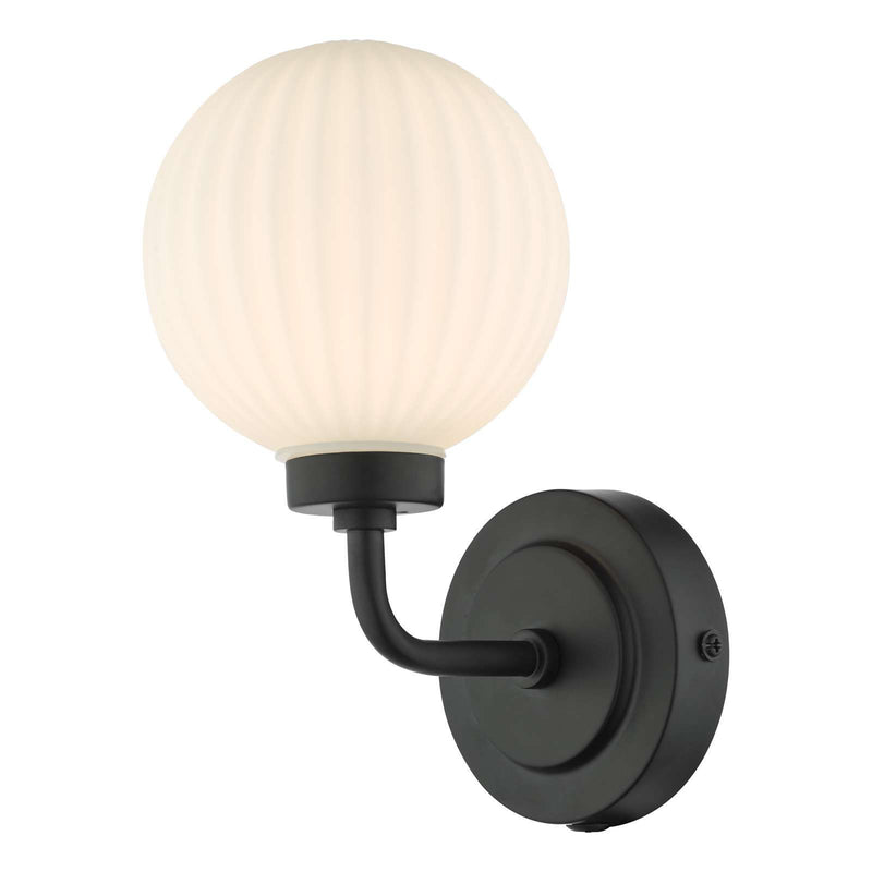 dar lighting ALR0722 Alrik 1 Light Wall Matt Black Opal Glass IP44