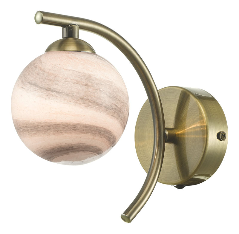dar lighting ATI0775-07 Atiya Wall Light Antique Brass With Planet Style Glass
