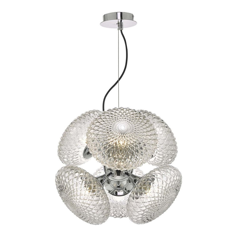 dar lighting Bib0650 Bibiana 6 Light Pendant Polished Chrome And Clear Glass