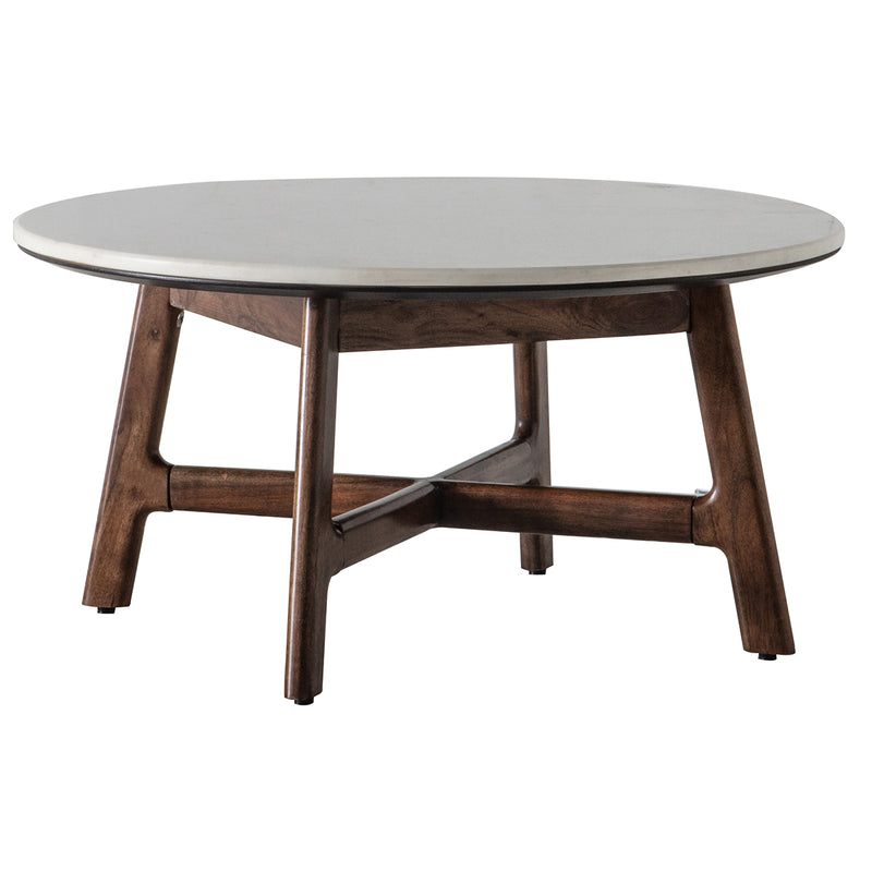Barcelona 80cm Round Dark Acacia Wood with Marble Top Coffee Table