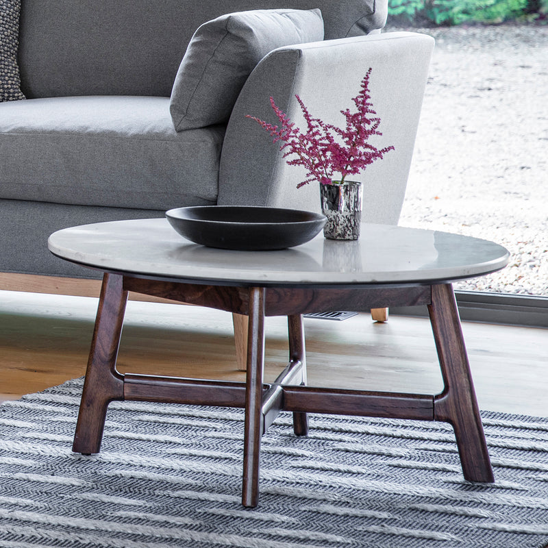 Barcelona 80cm Round Dark Acacia Wood with Marble Top Coffee Table