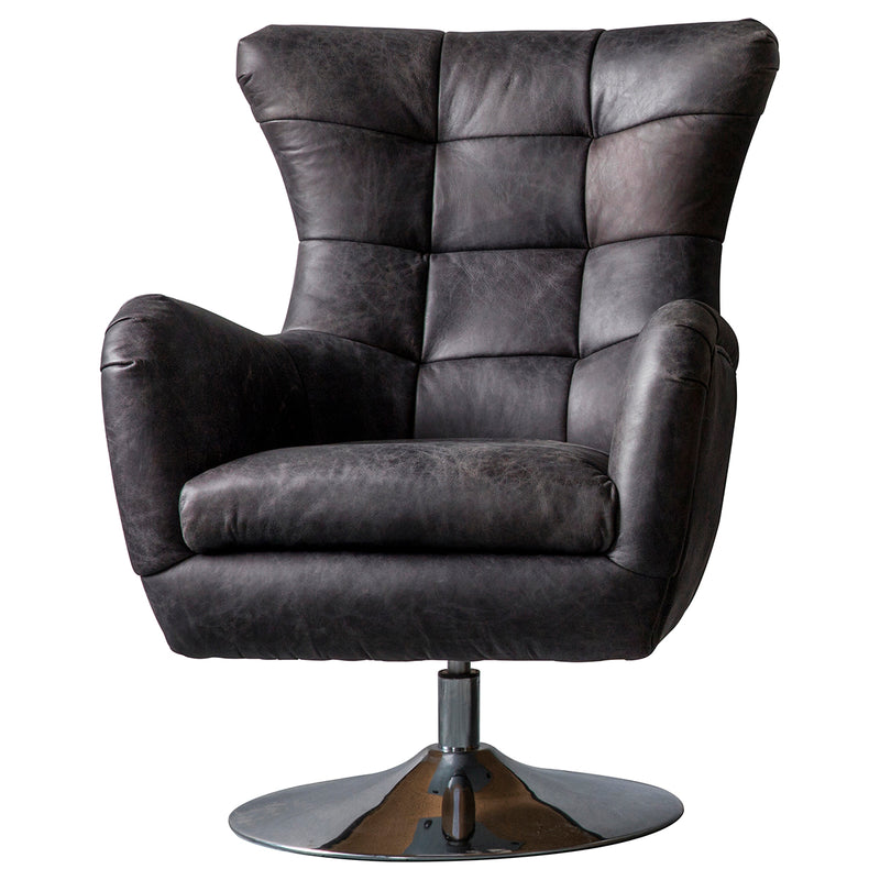 Bristol Leather Swivel Chair - Antique Ebony Black