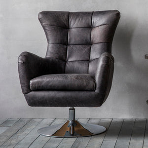 Bristol Leather Swivel Chair - Antique Ebony Black