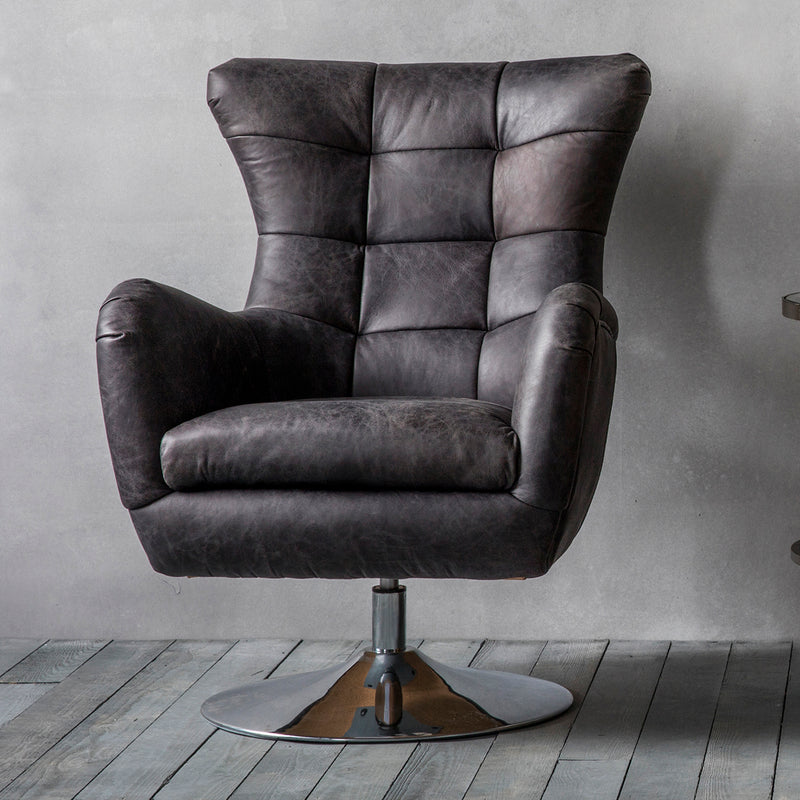 Bristol Leather Swivel Chair - Antique Ebony Black