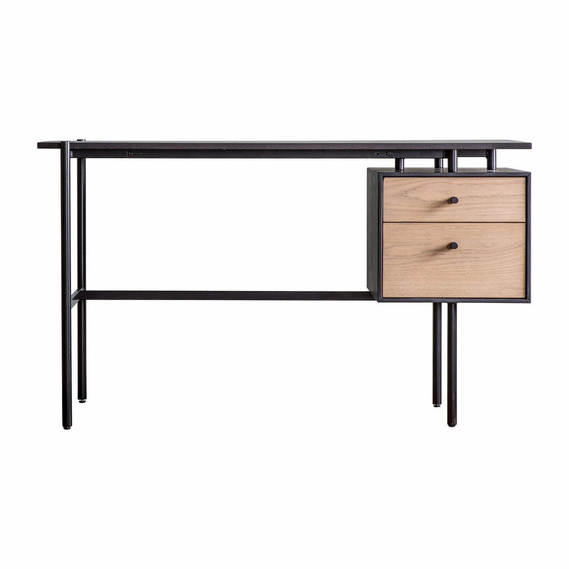 Carbury Light Wood 2 Drawer Desk - Black