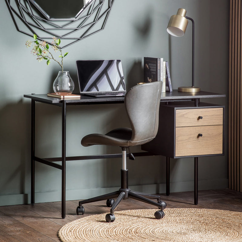 Carbury Light Wood 2 Drawer Desk - Black