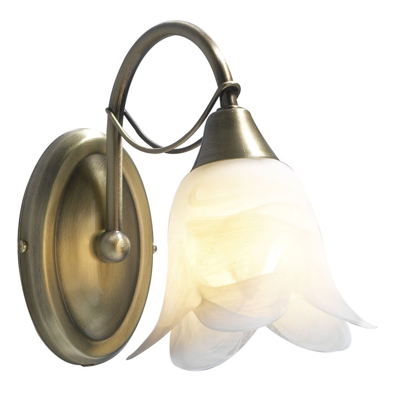 dar lighting DOU0775 Doublet Single Wall Bracket Antique Brass complete with Alabaster Glass