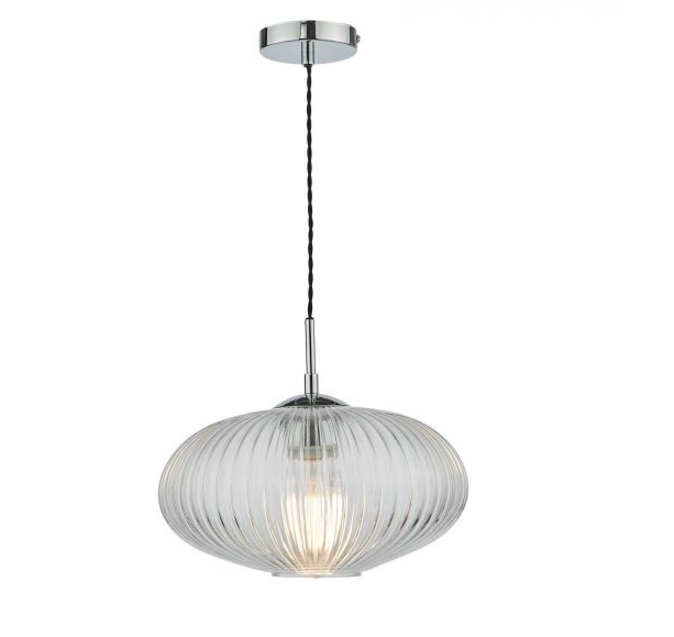 dar lighting Edm0150 Edmond 1 Light Single Pendant Polished Chrome Ribbed Glass