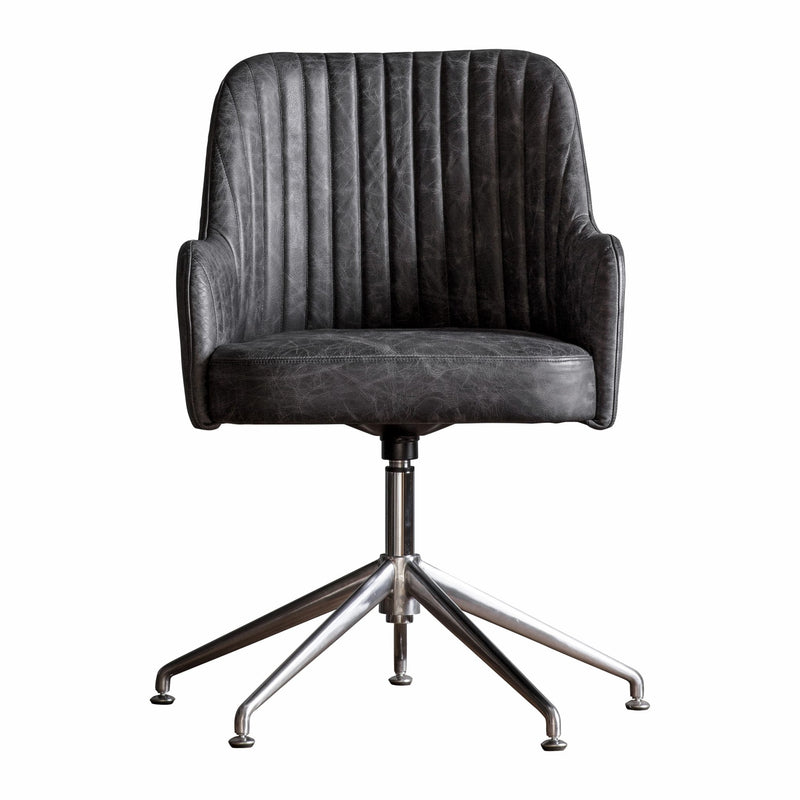Curie Leather Swivel Chair - Antique Ebony Grey