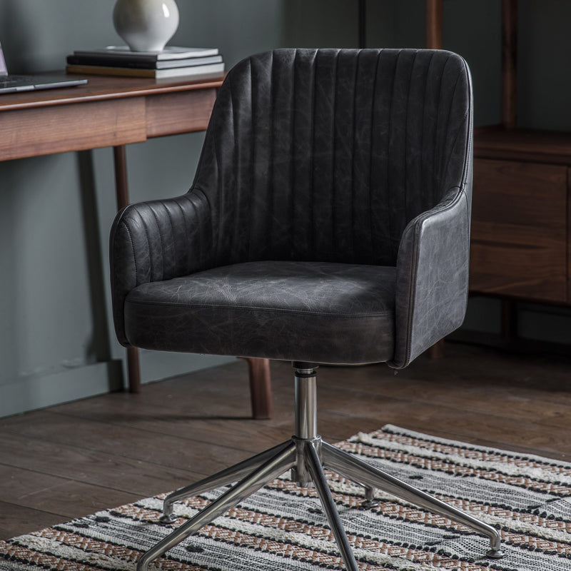 Curie Leather Swivel Chair - Antique Ebony Grey