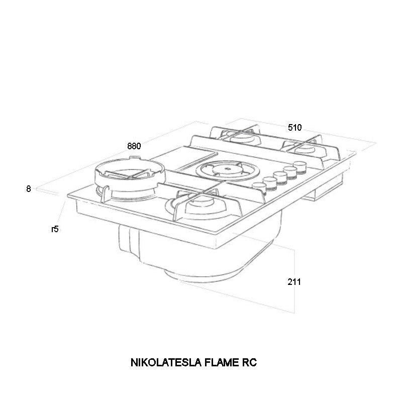 Elica Nikola Tesla NT-FLAME-RC-BLK 88cm Venting Gas Hob