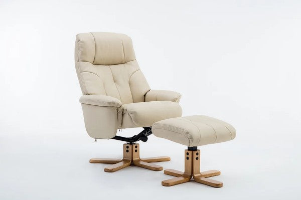 Dubai Swivel Recliner Chair and Footstool - Plush Cream