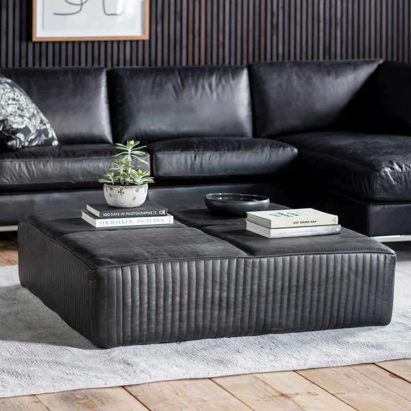 Barham 120cm Square Leather Coffee Table - Black