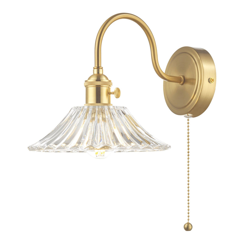 dar lighting HAD0740-04 Hadano 1 Light Wall Light Brass With Clear Flared Glass Shade