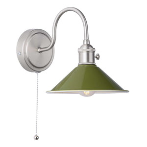 dar lighting HAD0761-07 Hadano 1 Light Wall Light Antique Chrome With Olive Green Shade