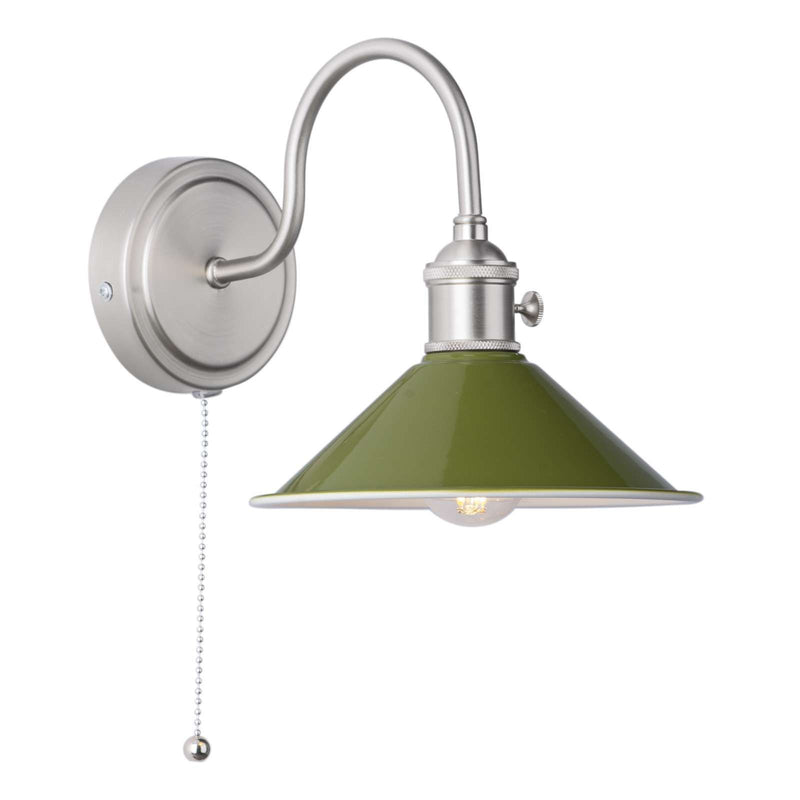 dar lighting HAD0761-07 Hadano 1 Light Wall Light Antique Chrome With Olive Green Shade