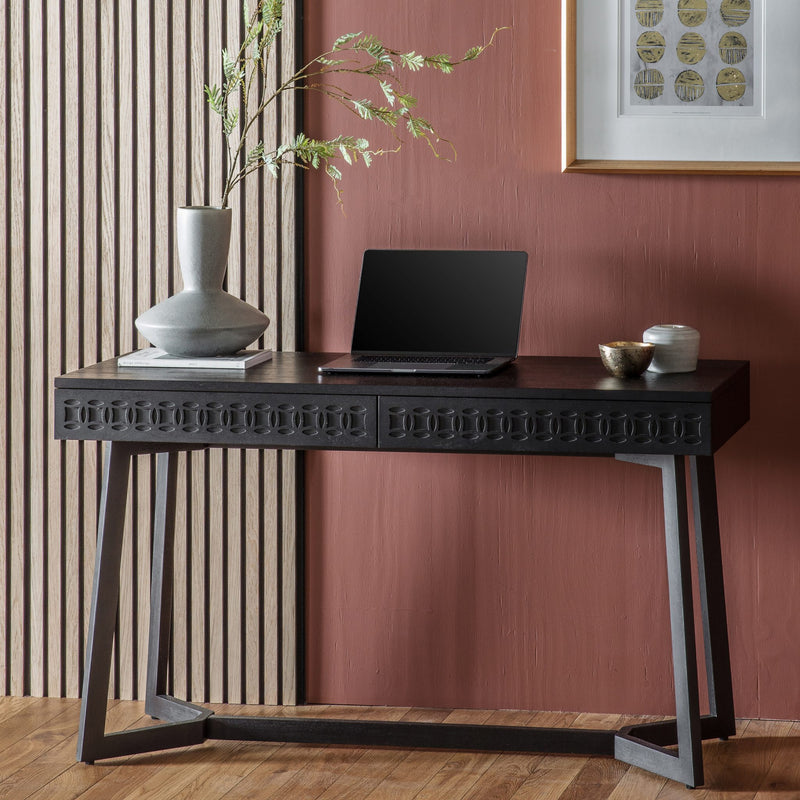 Boho Mango Wood 2 Drawer Desk - Black