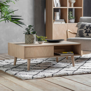 Milano 100cm Rectangle Light Oak 2 Drawer Coffee Table