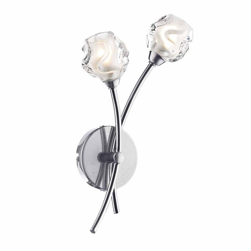 dar lighting SEA0946 Seattle 2 Light Wall Light Satin Chrome and Sculptured Glass