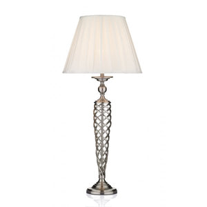 dar lighting SIA4246 Siam Woven Table Lamp Satin Chrome with White Cotton Pleated Shade (Twin Pack)