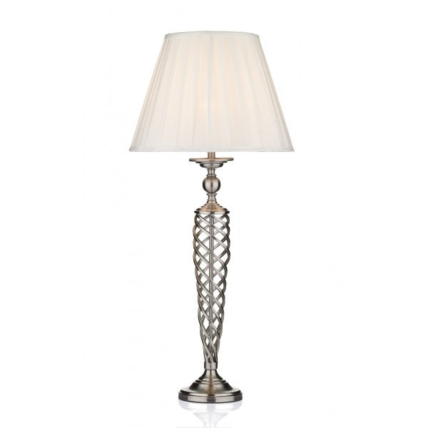 dar lighting SIA4246 Siam Woven Table Lamp Satin Chrome with White Cotton Pleated Shade (Twin Pack)