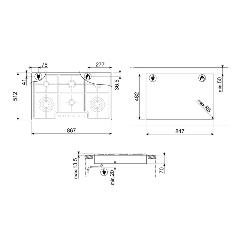 Smeg PGF962 87cm Gas Hob