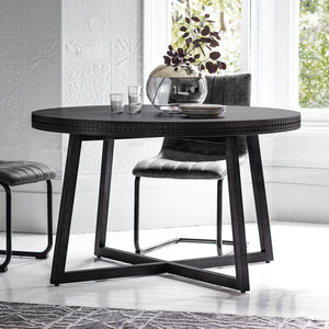 Boho 120cm Mango Wood Round Dining Table - Black