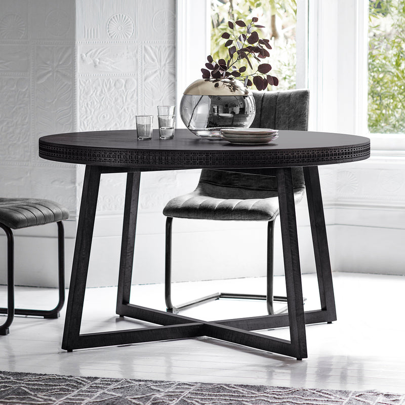 Boho 120cm Mango Wood Round Dining Table - Black