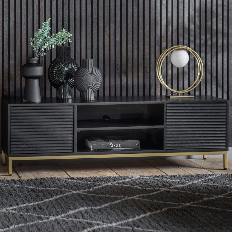 Ripple Mango Wood Media Unit - Black