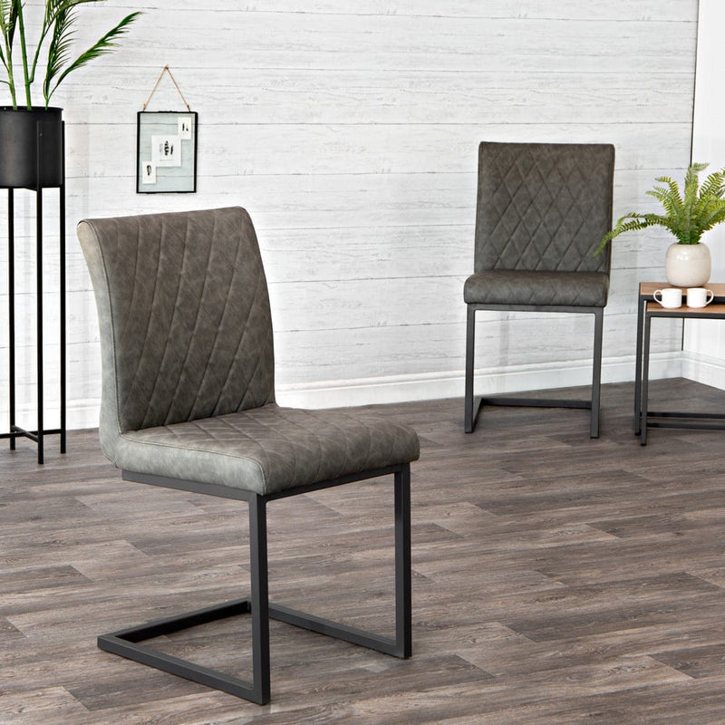 Cara Diamond Stitch Dining Chairs - Grey (2 Pack)