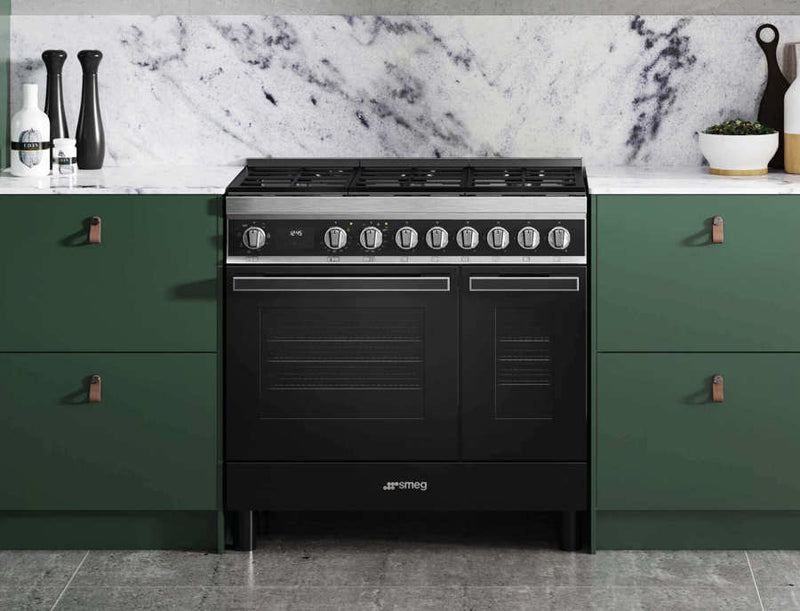 Smeg CPF92GMBL 90cm Portofino Dual Fuel Range Cooker - Black