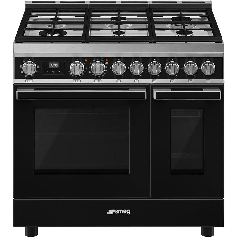 Smeg CPF92GMBL 90cm Portofino Dual Fuel Range Cooker - Black