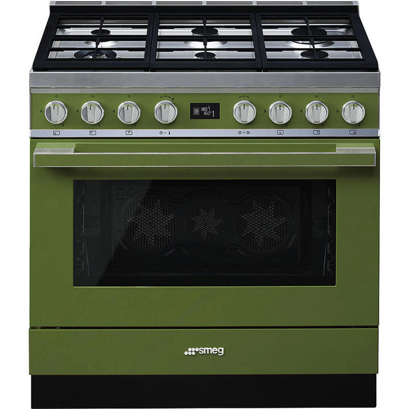 Smeg CPF9GPOG 90cm Portofino Dual Fuel Range Cooker - Olive Green