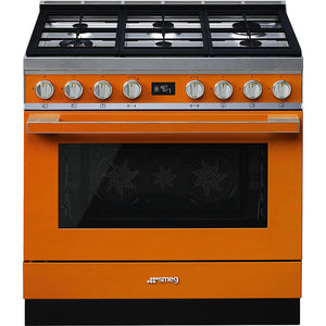 Smeg CPF9GPOR 90cm Portofino Dual Fuel Range Cooker - Orange