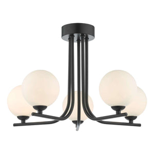 dar lighting CRA5422-02 Cradle 5 Light Semi Flush Matt Black Opal Glass