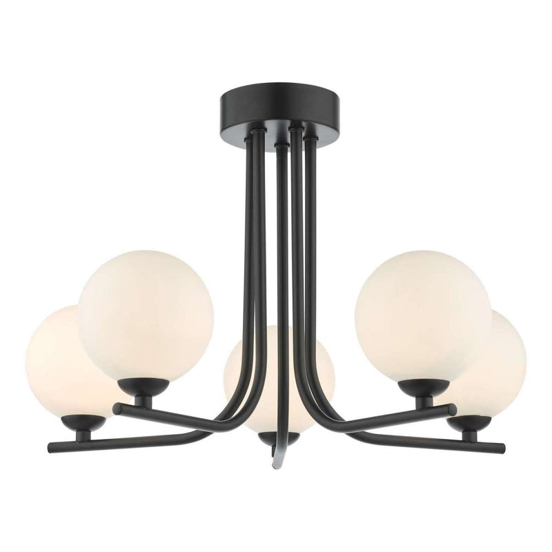 dar lighting CRA5422-02 Cradle 5 Light Semi Flush Matt Black Opal Glass