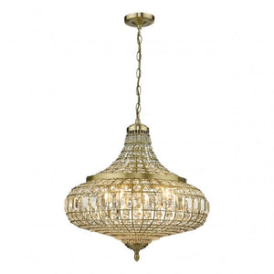 dar lighting Asm0675 Asmara 6 Light Pendant Antique Brass Crystal