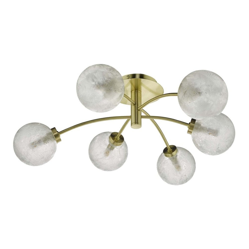 dar lighting AVA6441 Avari 6 Light Semi Flush Satin Brass And Clear Frosted Glass