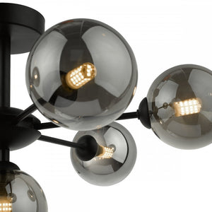 dar lighting COH3422-01 Cohen 7 Light Semi Flush Matt Black Smoked Glass