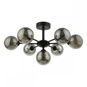 dar lighting COH3422-01 Cohen 7 Light Semi Flush Matt Black Smoked Glass