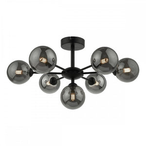 dar lighting COH3422-01 Cohen 7 Light Semi Flush Matt Black Smoked Glass