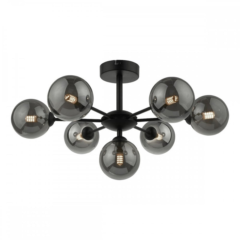 dar lighting COH3422-01 Cohen 7 Light Semi Flush Matt Black Smoked Glass