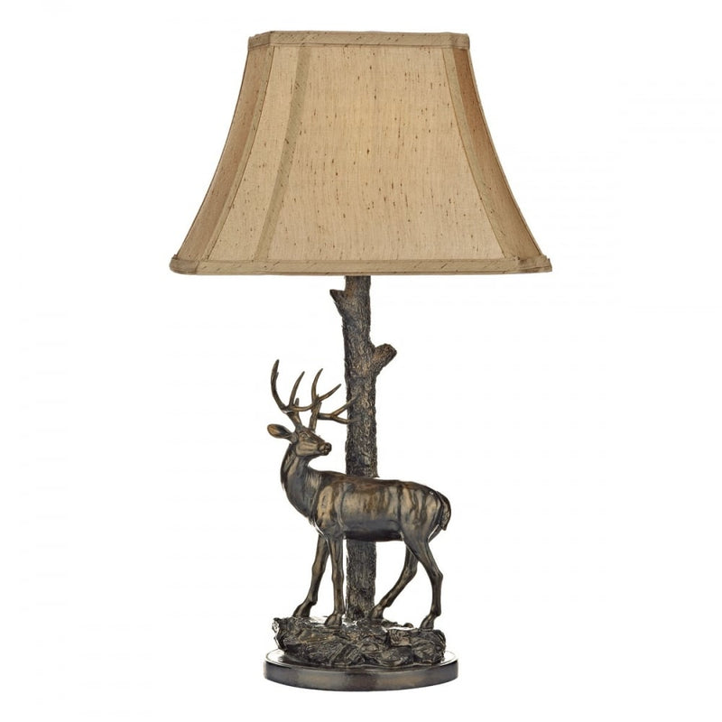 dar lighting GUL5545-X Gulliver Deer Table Lamp in Aged Brass with Shade